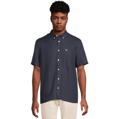 Lacoste Short Sleeve Regular Fit Linen Casual Button-Down Shirt with Front Pocket