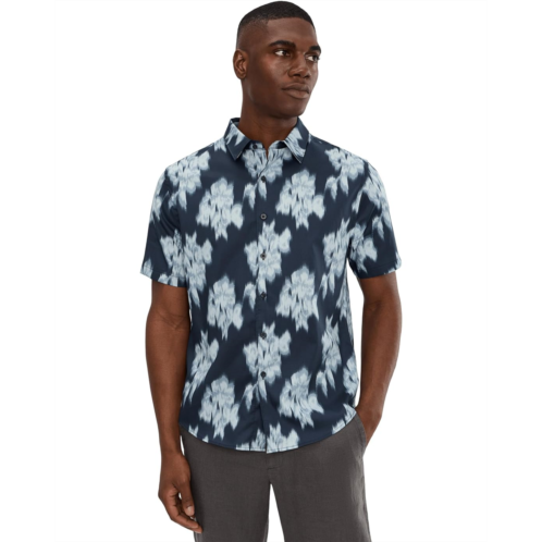 Vince Blurred Roses Short Sleeve French Placket Shirt