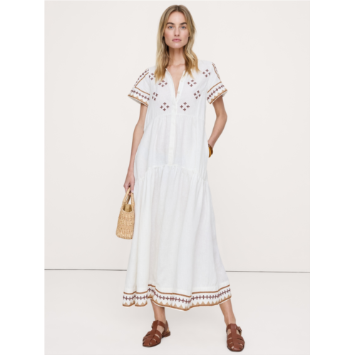 Bananarepublic Embroidered Linen Tiered Maxi Dress