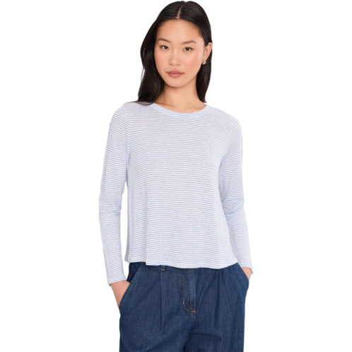 Eileen Fisher Petite Striped Organic Linen Jersey Crew Neck Long Sleeve Tee