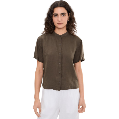 Eileen Fisher Organic Handkerchief Linen Mandarin Collar Short Sleeve Shirt