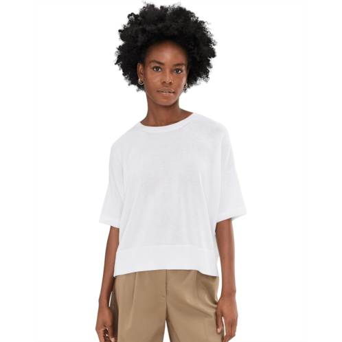 Eileen Fisher Peruvian Cotton Blend Crew Neck Elbow Sleeve Sweater