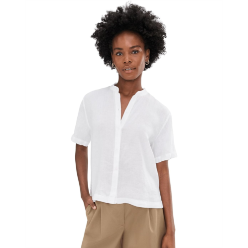 Eileen Fisher Organic Handkerchief Linen Mandarin Collar Short Sleeve Shirt