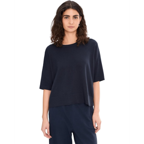 Eileen Fisher Peruvian Cotton Blend Crew Neck Elbow Sleeve Sweater