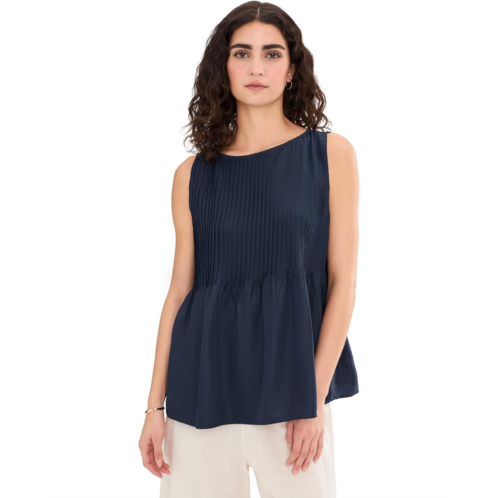Eileen Fisher Pleated Silk Bateau Neck Shell