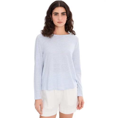 Eileen Fisher Striped Organic Linen Jersey Crew Neck Long Sleeve Tee