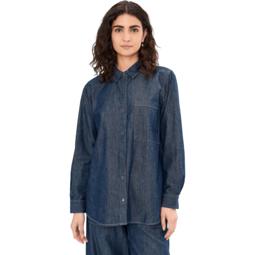 Eileen Fisher Lightweight Organic Cotton Denim Classic Collar Long Shirt