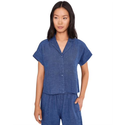 Eileen Fisher Petite Washed Organic Linen Delave Notch Collar Shirt