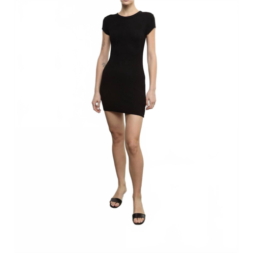 Enza Costa silk rib cap sleeve mini dress in black