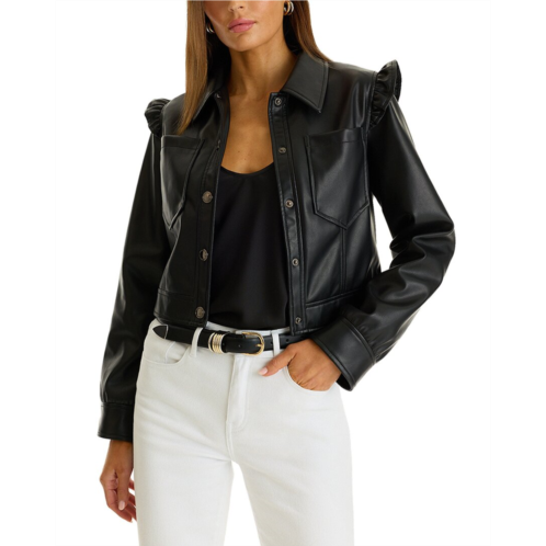 The Noli Shop chantal ruffle sleeve leather jacket
