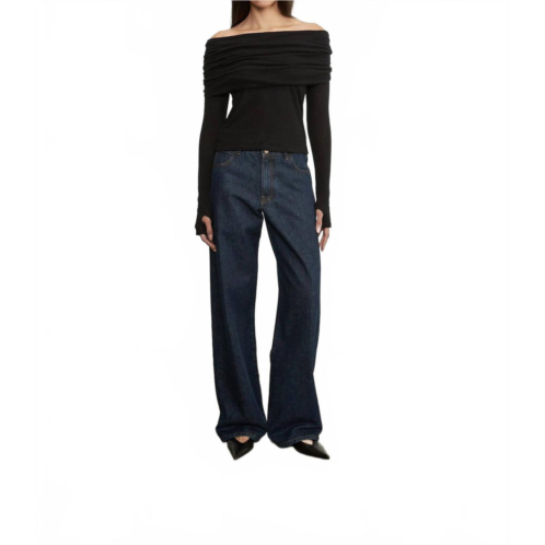 Enza Costa cashmere long sleeve off-shoulder top in black