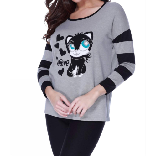 ANGEL kitty love pullover in gray multi