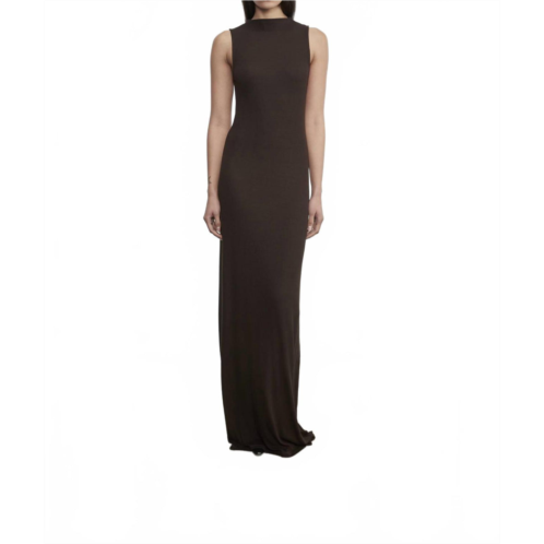 Enza Costa silk rib sleeveless mockneck fluid dress in coffee bean