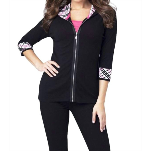 ANGEL plaid accent hooded zip in black/fuchsia