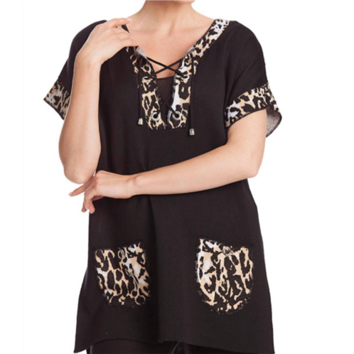 ANGEL leopard tie up poncho in black/champagne