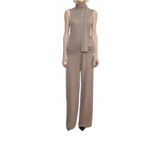 Enza Costa tissue cashmere sleeveless scarf sweater in walnut