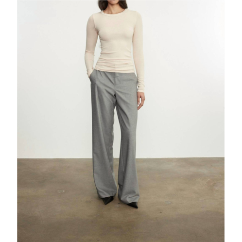 Enza Costa silk rib long sleeves crewneck top in fawn