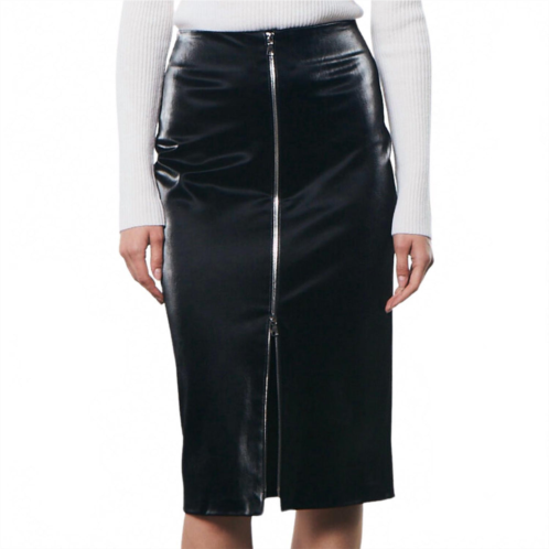 Enza Costa womens satin finish leather skirt in black