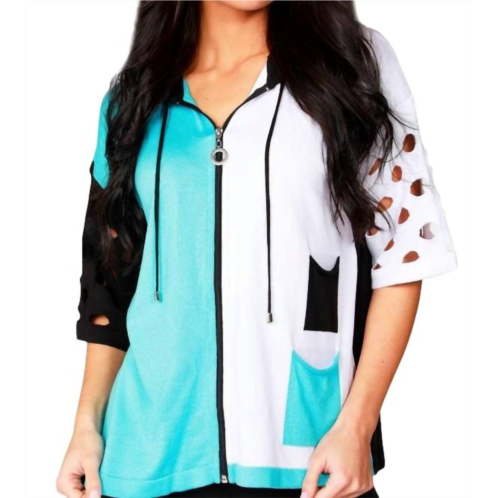 ANGEL 3/4 color block hoodie in turquiose/white