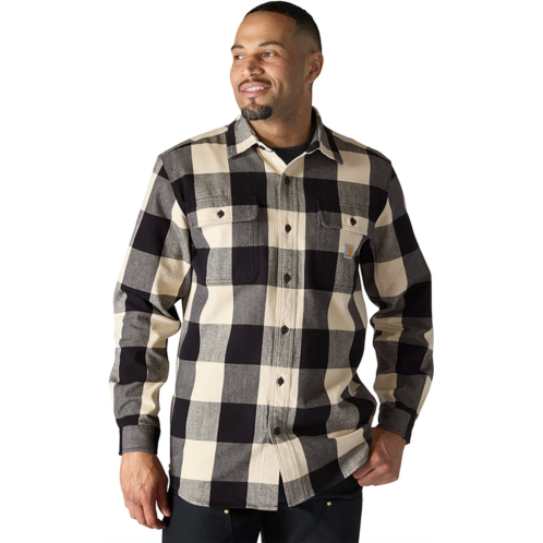 Carhartt Mens Loose Fit Heavyweight Flannel Long-Sleeve Plaid Shirt Beige / Black