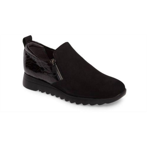 Munro womens kit side zippers loafer in black nubuck/enboss patent