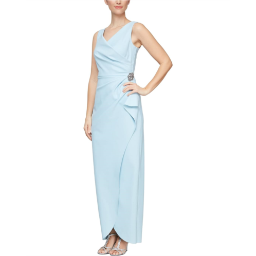 Alex Evenings Slimming Long Side Ruched Dress with Cascade Ruffle Skirt