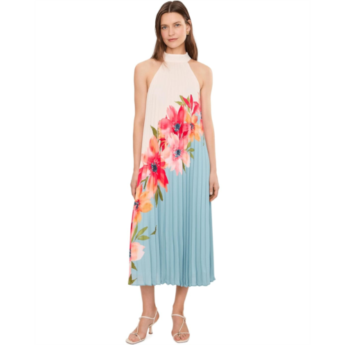 Womens Adrianna Papell Floral Pleated Chiffon Dress