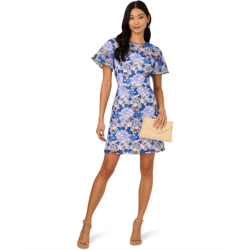 Adrianna Papell Floral Embroidery Short Dress