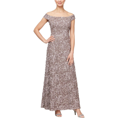 Womens Alex Evenings Long Soutache Lace off the Shoulder