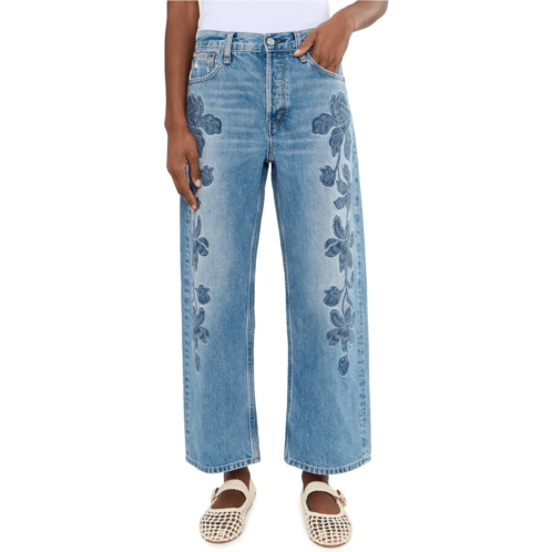 Womens Madewell Embroidered Low Slung Baggy Crop in Worn