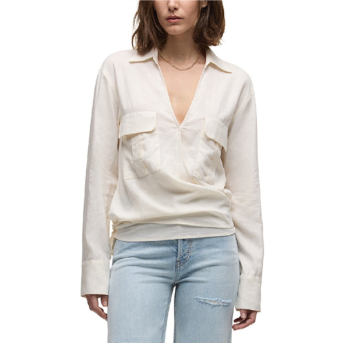 HUDSON Jeans long sleeve linen-blend wrap shirt