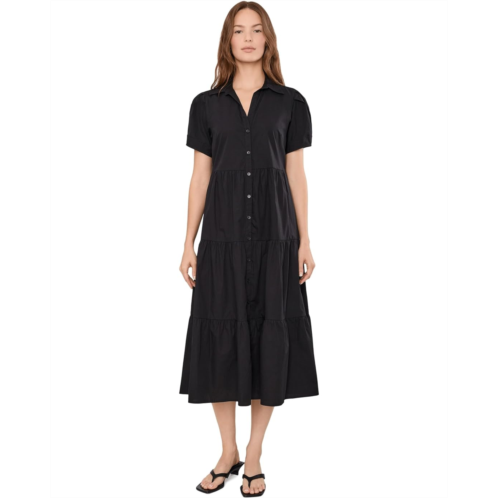Womens Calvin Klein Puff Sleeve Cotton Tiered A-Line Midi
