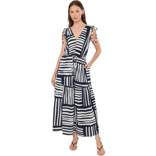 Womens Calvin Klein Sleeveless V-Neck Striped Gauze Midi
