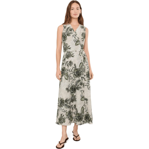 Womens Calvin Klein Sleeveless V-Neck Floral Gauze Faux Wrap Dress