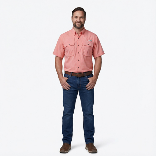 Magellan Outdoors Mens Aransas Pass Heather Short Sleeve Fishing Shirt Sugar Coral