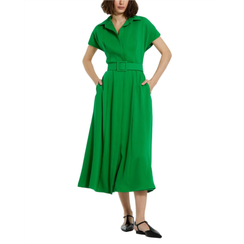 Mac Duggal crepe collared midi dress with belt