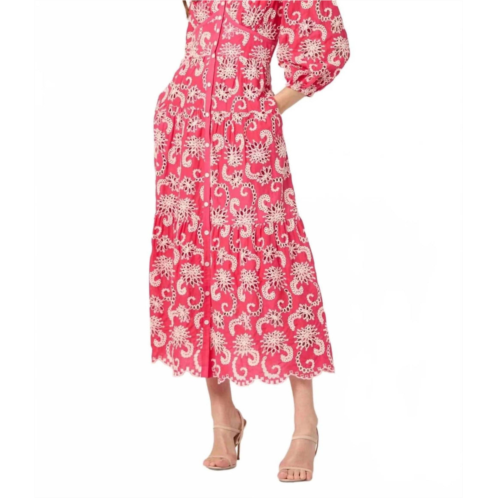 Shoshanna sicily midi dress in raspberry/ivory