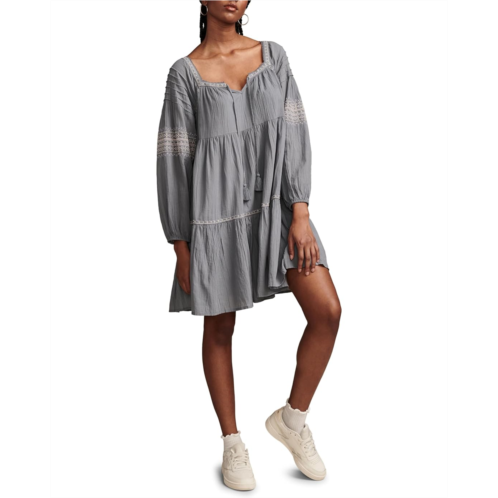 Womens Lucky Brand Embroidered Tiered Long Sleeve Mini