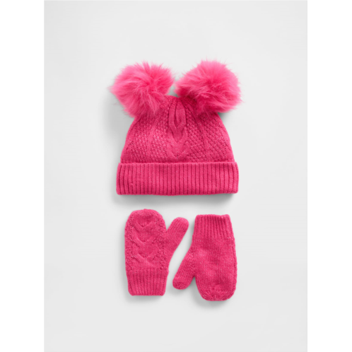 Gap Baby & Toddler Cable-Knit Pom Beanie & Mittens Set