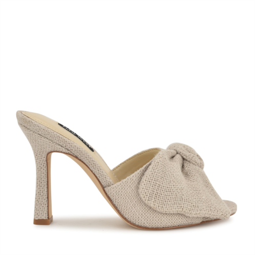 NINEWEST Womens Trina Bow Mule Sandals - Natural Linen