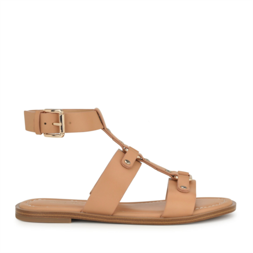 NINEWEST Womens Jouise Ankle Strap Flat Sandals - Light Natural