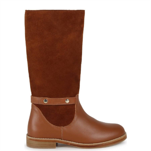 Chloe Kids Logo Embossed Leather Boots Brand Size 32 (1 Kids)