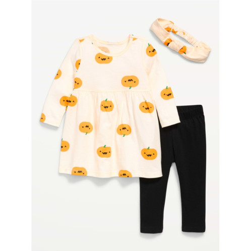OldNavy Printed Long-Sleeve Dress Leggings and Headband for Baby