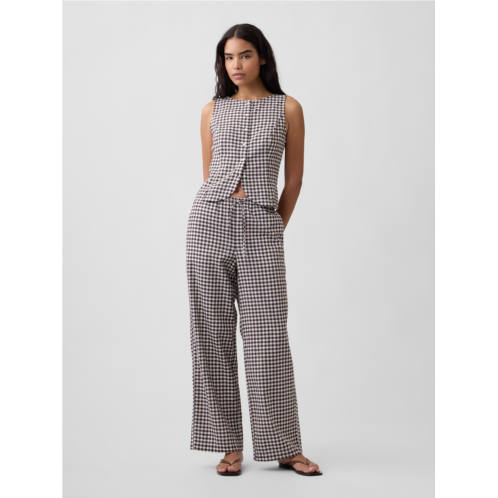 Gap Mid Rise Pull-On Wide-Leg Linen-Blend Pants