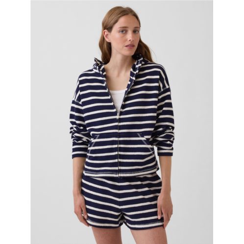 Gap Towel Terry Oversized Stripe Zip Hoodie