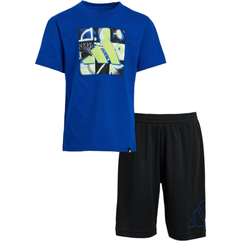 Adidas Kids Essential Cotton Graphic Tee Shorts Set (Toddler/Little Kid)