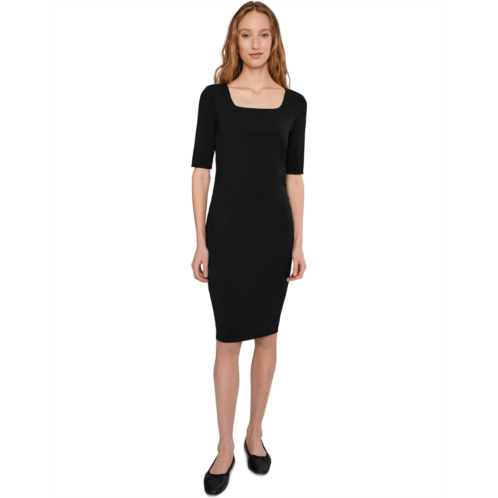 Mod-o-doc Elbow Sleeve Below The Knee Ruched Dress