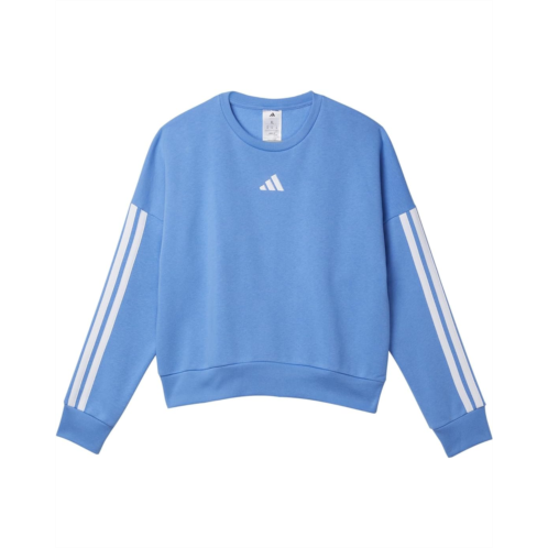 Adidas Kids 3-Stripes Crew Neck Heather Fleece Pullover (Big Kid)