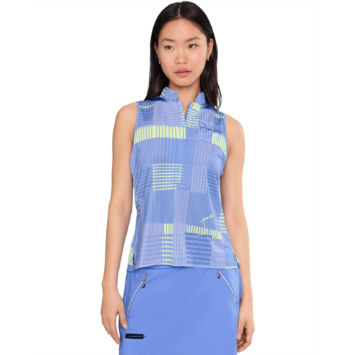 Jamie Sadock Geometric Plaid Short Stand Collar Partial Front Zipper