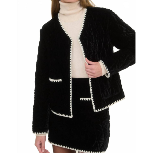 MOON RIVER velvet quilted contrast mini skirt and jacket set in black